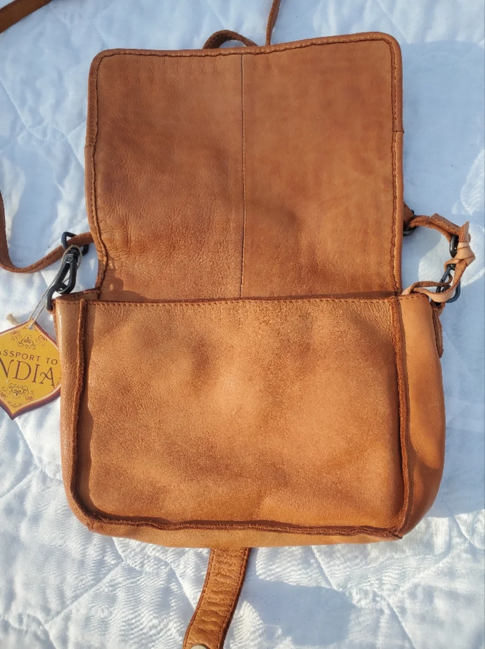 Tan Woven Leather Crossbody Bag - Passport To India - Picture 5 of 9